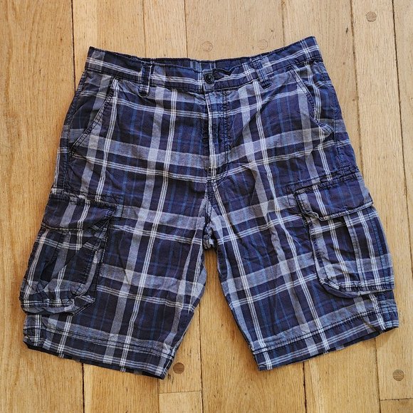 Calvin Klein Jeans Blue/Cream Plaid Flat Front Shorts Size 34 - Picture 4 of 11